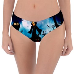 Funny Halloween Design With Skeleton, Pumpkin And Owl Reversible Classic Bikini Bottoms by FantasyWorld7