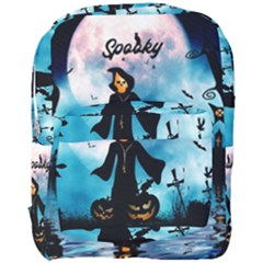 Funny Halloween Design With Skeleton, Pumpkin And Owl Full Print Backpack by FantasyWorld7