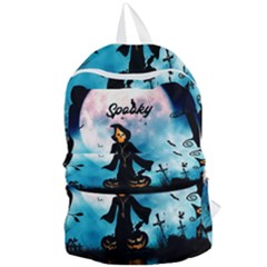 Funny Halloween Design With Skeleton, Pumpkin And Owl Foldable Lightweight Backpack by FantasyWorld7