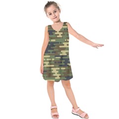 Curve Shape Seamless Camouflage Pattern Kids  Sleeveless Dress