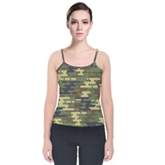 Curve Shape Seamless Camouflage Pattern Velvet Spaghetti Strap Top by Vaneshart