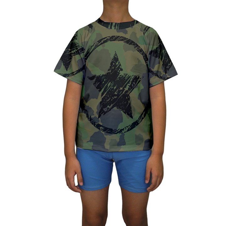 Military Camouflage Design Kids  Short Sleeve Swimwear