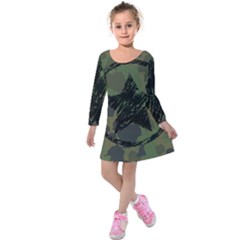 Military Camouflage Design Kids  Long Sleeve Velvet Dress