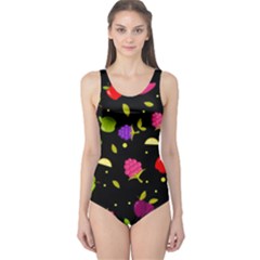 Vector Seamless Summer Fruits Pattern Colorful Cartoon Background One Piece Swimsuit by Vaneshart