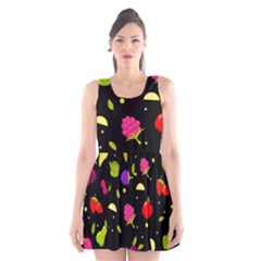 Vector Seamless Summer Fruits Pattern Colorful Cartoon Background Scoop Neck Skater Dress by Vaneshart