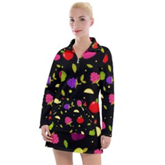 Vector Seamless Summer Fruits Pattern Colorful Cartoon Background Women s Long Sleeve Casual Dress by Vaneshart