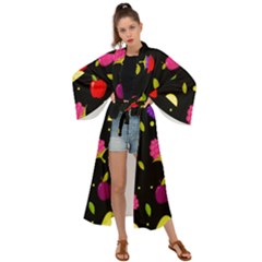 Vector Seamless Summer Fruits Pattern Colorful Cartoon Background Maxi Kimono by Vaneshart
