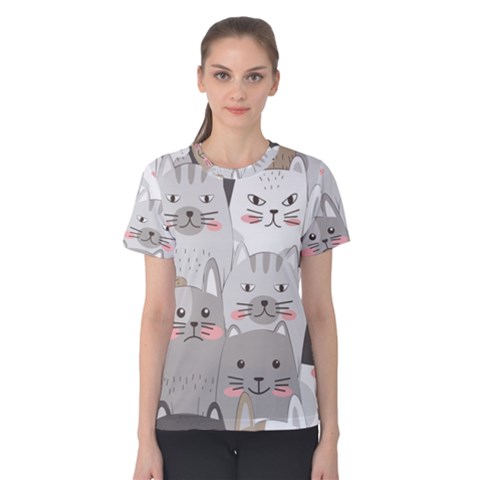 Hand Draw Cats Seamless Pattern Women s Cotton Tee by Vaneshart