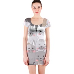 Hand Draw Cats Seamless Pattern Short Sleeve Bodycon Dress by Vaneshart