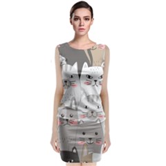 Hand Draw Cats Seamless Pattern Classic Sleeveless Midi Dress by Vaneshart