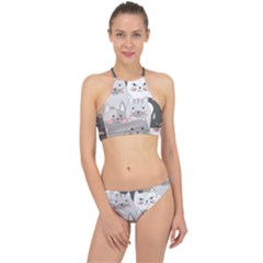 Hand Draw Cats Seamless Pattern Racer Front Bikini Set by Vaneshart