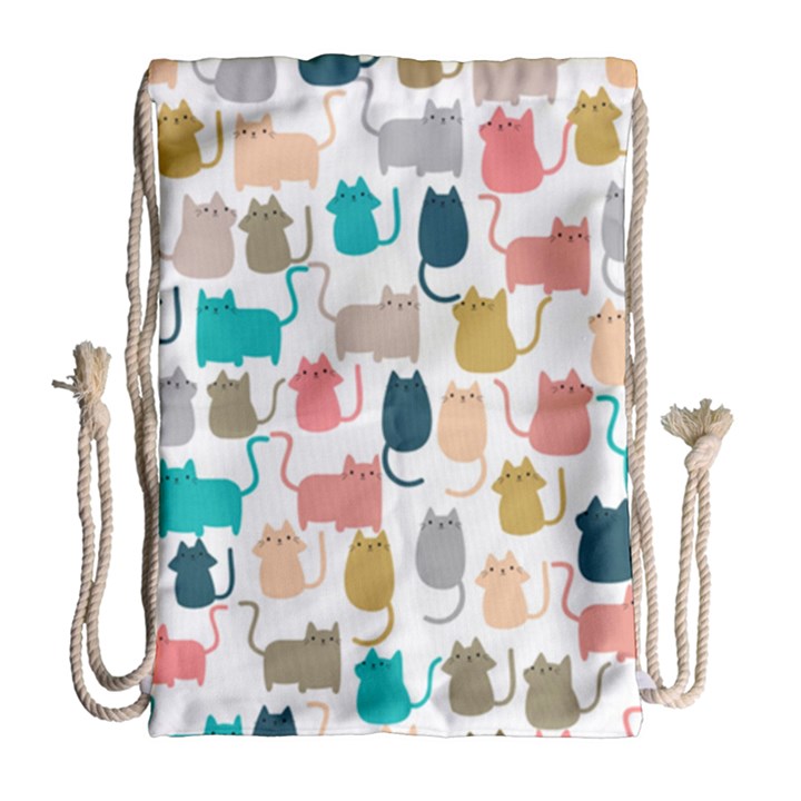 Cute Seamless Pattern Happy Kitty Kitten Cat Drawstring Bag (Large)