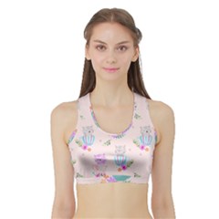 Cute Cat Coffee Cup Morning Times Seamless Pattern Sports Bra With Border by Vaneshart