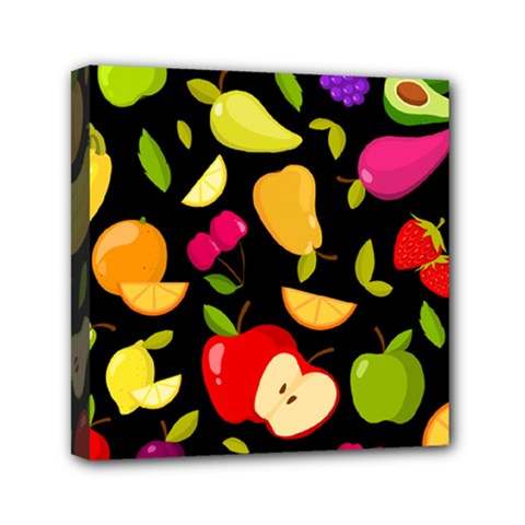 Vector Seamless Summer Fruits Pattern Black Background Mini Canvas 6  X 6  (stretched) by Vaneshart