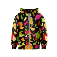 Vector Seamless Summer Fruits Pattern Black Background Kids  Zipper Hoodie by Vaneshart