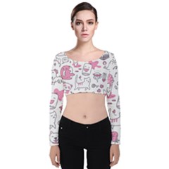 Set Kawaii Doodles Velvet Long Sleeve Crop Top by Vaneshart