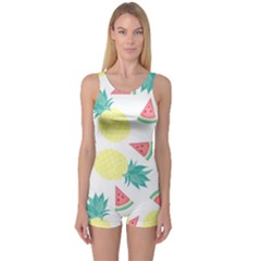 Vector Seamless Pattern With Pineapples One Piece Boyleg Swimsuit