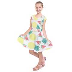 Vector Seamless Pattern With Pineapples Kids  Short Sleeve Dress