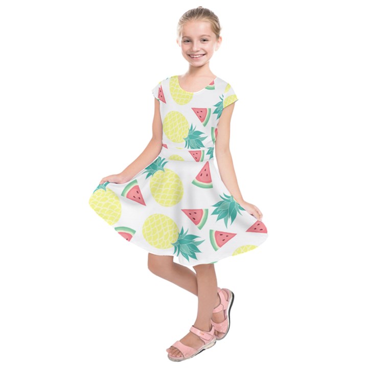 Vector Seamless Pattern With Pineapples Kids  Short Sleeve Dress