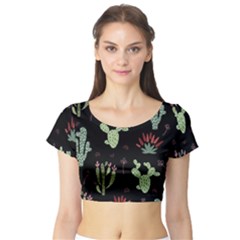 Cartoon African Cactus Seamless Pattern Short Sleeve Crop Top by Vaneshart