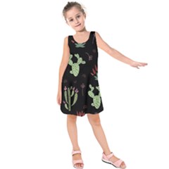 Cartoon African Cactus Seamless Pattern Kids  Sleeveless Dress