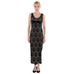 Hexagon Black Background Fitted Maxi Dress