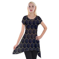 Hexagon Black Background Short Sleeve Side Drop Tunic