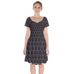 Hexagon Black Background Short Sleeve Bardot Dress by Vaneshart