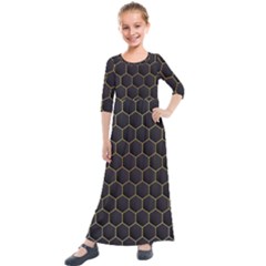 Hexagon Black Background Kids  Quarter Sleeve Maxi Dress by Vaneshart