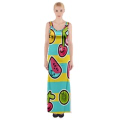 Summer Fruits Patterns Thigh Split Maxi Dress by Vaneshart