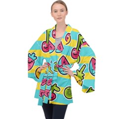 Summer Fruits Patterns Long Sleeve Velvet Kimono 