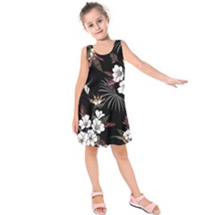 Beautiful Artistic Dark Tropical Pattern Kids  Sleeveless Dress