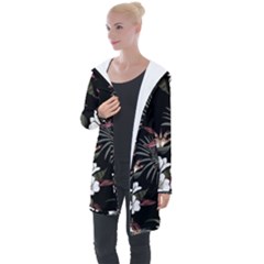 Beautiful Artistic Dark Tropical Pattern Longline Hooded Cardigan