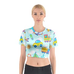 Transport Toy Seamless Pattern Cotton Crop Top