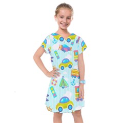 Transport Toy Seamless Pattern Kids  Drop Waist Dress