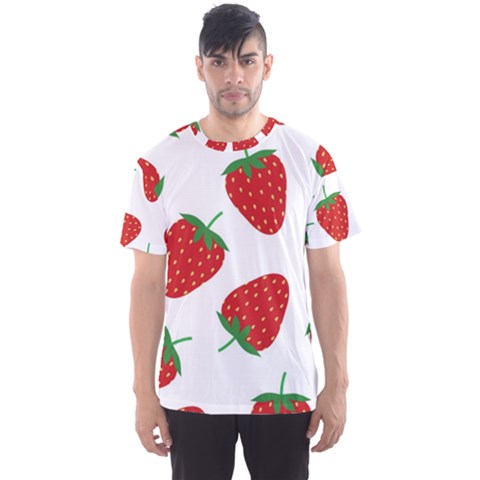 Seamless Pattern Fresh Strawberry Men s Sports Mesh Tee by Vaneshart