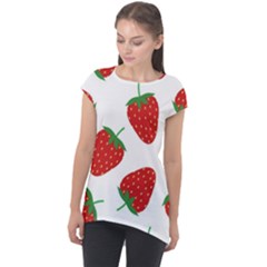 Seamless Pattern Fresh Strawberry Cap Sleeve High Low Top by Vaneshart