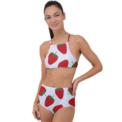 Seamless Pattern Fresh Strawberry High Waist Tankini Set by Vaneshart