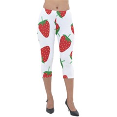 Seamless Pattern Fresh Strawberry Lightweight Velour Capri Leggings  by Vaneshart