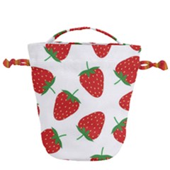 Seamless Pattern Fresh Strawberry Drawstring Bucket Bag by Vaneshart