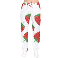 Seamless Pattern Fresh Strawberry Women Velvet Drawstring Pants by Vaneshart