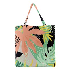 Abstract Seamless Pattern With Tropical Leaves Hand Draw Texture Vector Grocery Tote Bag