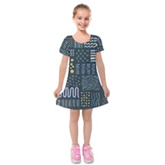 Mixed Background Patterns Kids  Short Sleeve Velvet Dress by Vaneshart