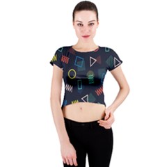 Memphis Seamless Patterns Abstract Jumble Textures Crew Neck Crop Top