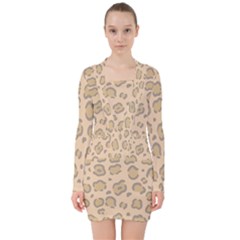 Leopard Print V-neck Bodycon Long Sleeve Dress by Sobalvarro