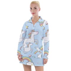 Unicorn Seamless Pattern Background Vector Women s Long Sleeve Casual Dress