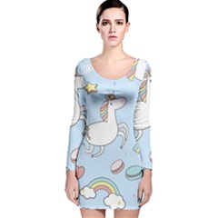 Unicorn Seamless Pattern Background Vector Long Sleeve Velvet Bodycon Dress by Sobalvarro