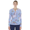 Unicorn Seamless Pattern Background Vector V-Neck Long Sleeve Top View1