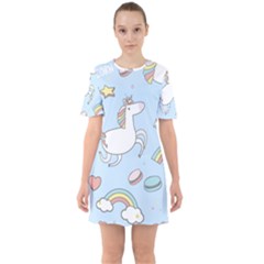 Unicorn Seamless Pattern Background Vector Sixties Short Sleeve Mini Dress by Sobalvarro