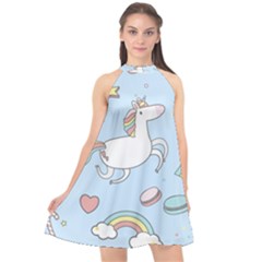 Unicorn Seamless Pattern Background Vector Halter Neckline Chiffon Dress  by Sobalvarro